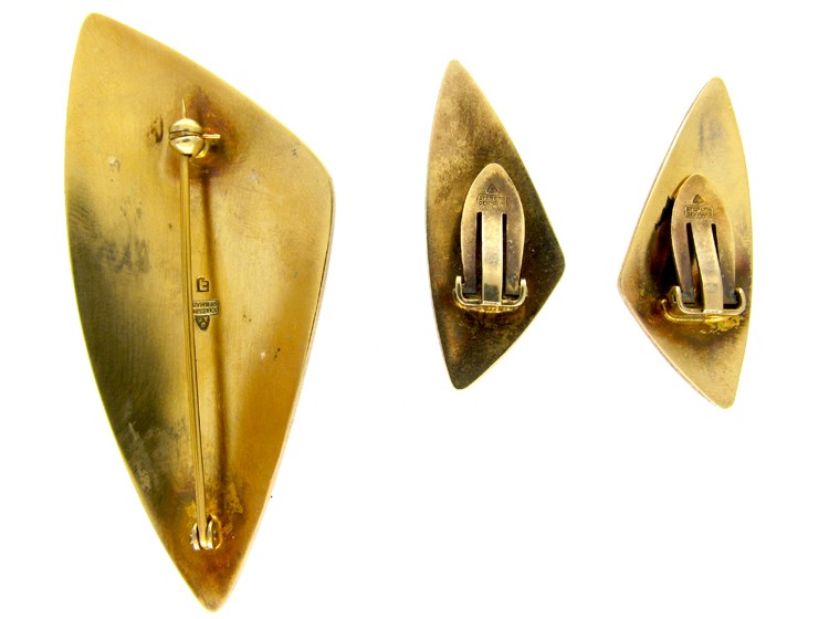 Silver Gilt Enamel Brooch & Earrings by Eigil Jensen for Anton Michelsen