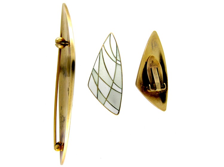 Silver Gilt Enamel Brooch & Earrings by Eigil Jensen for Anton Michelsen