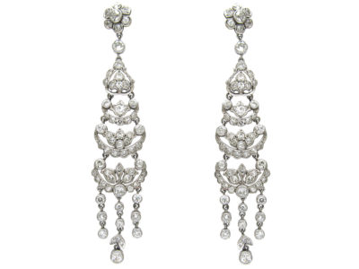 Edwardian Platinum & Diamond Long Drop Earrings