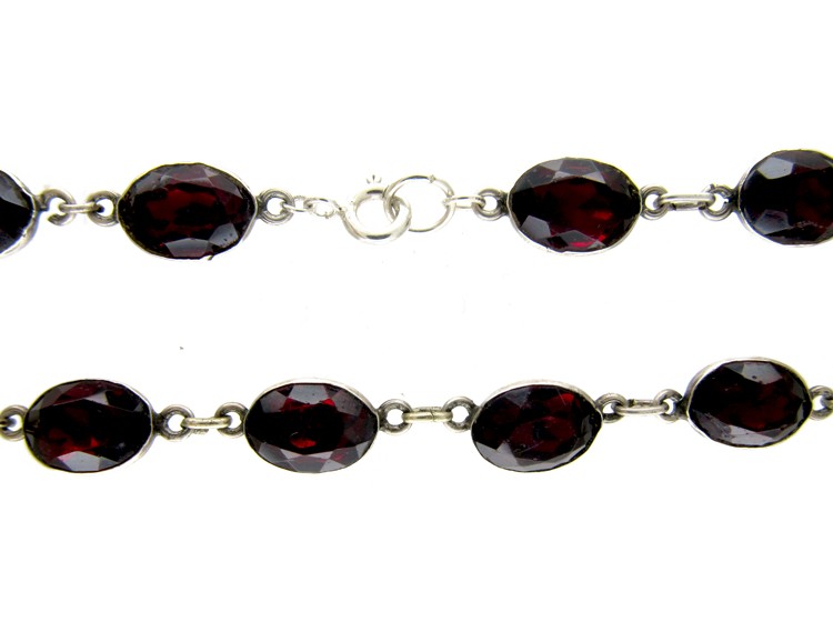 Garnet Paste Silver Early Victorian Necklace