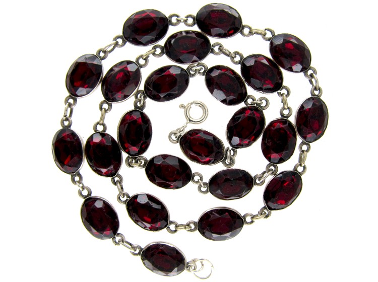 Garnet Paste Silver Early Victorian Necklace