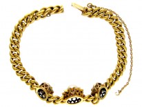 Natural Pearl Triple Cluster & Diamond 18ct Gold Victorian Bracelet
