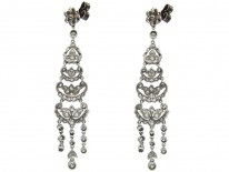 Edwardian Platinum & Diamond Long Drop Earrings