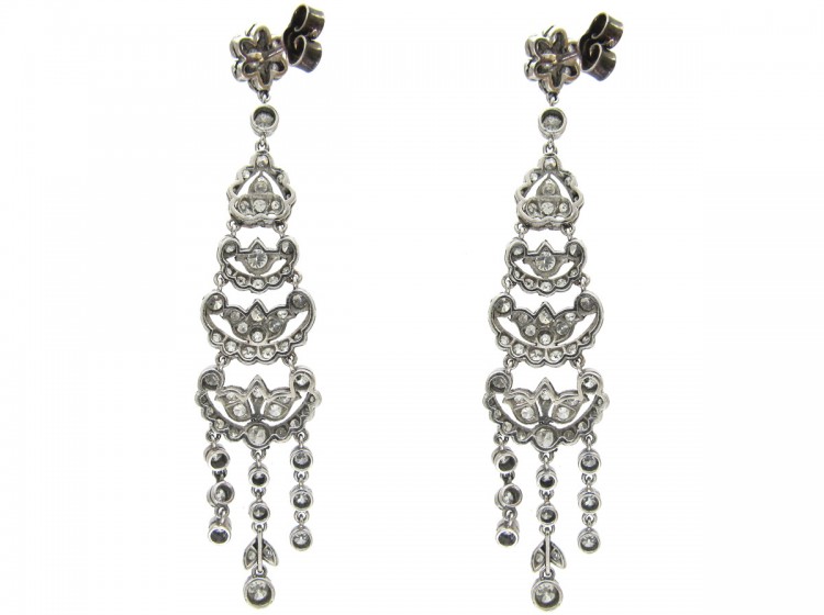 Edwardian Platinum & Diamond Long Drop Earrings