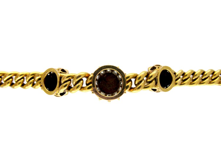 Natural Pearl Triple Cluster & Diamond 18ct Gold Victorian Bracelet
