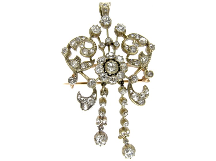 Edwardian 18ct White Gold Pendant Brooch set with Diamonds