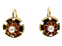 Victorian Black Enamel & Pearl 18ct Gold Earrings