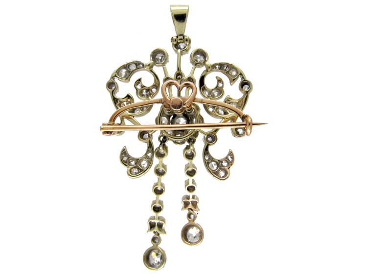 Edwardian 18ct White Gold Pendant Brooch set with Diamonds