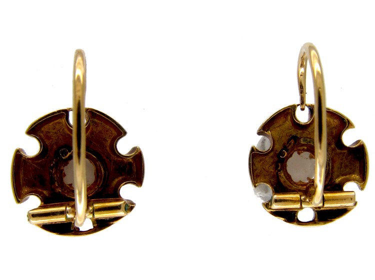 Victorian Black Enamel & Pearl 18ct Gold Earrings