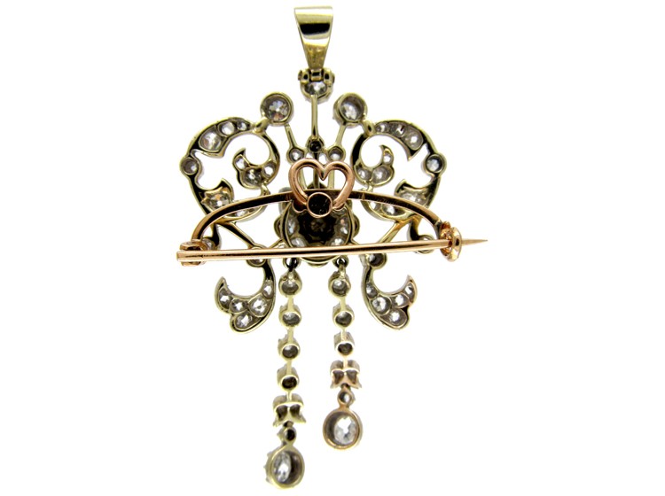 Edwardian 18ct White Gold Pendant Brooch set with Diamonds
