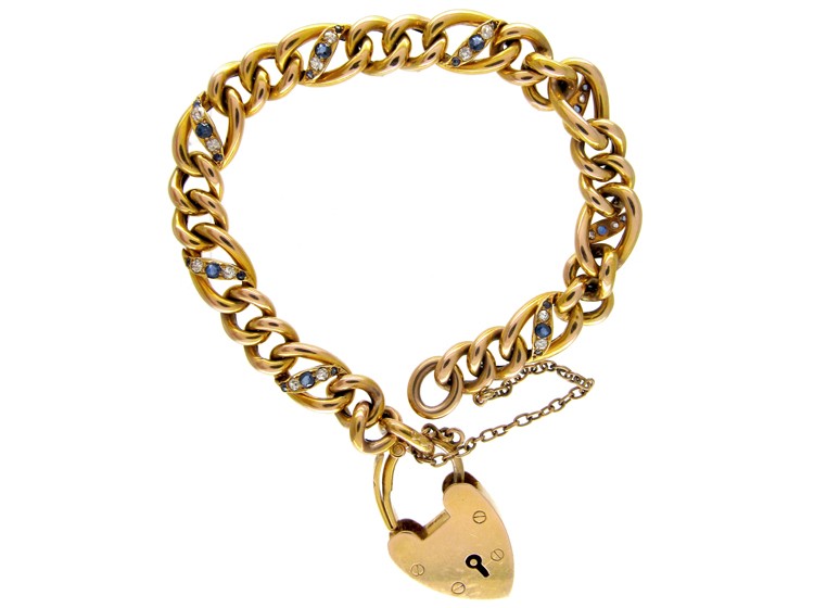 Sapphire & Diamond 18ct Gold Edwardian Curb Bracelet