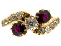 Ruby & Diamond Art Nouveau Crossover Ring