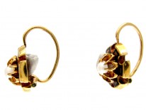 Victorian Black Enamel & Pearl 18ct Gold Earrings