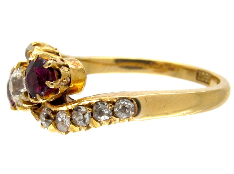Ruby & Diamond Art Nouveau Crossover Ring
