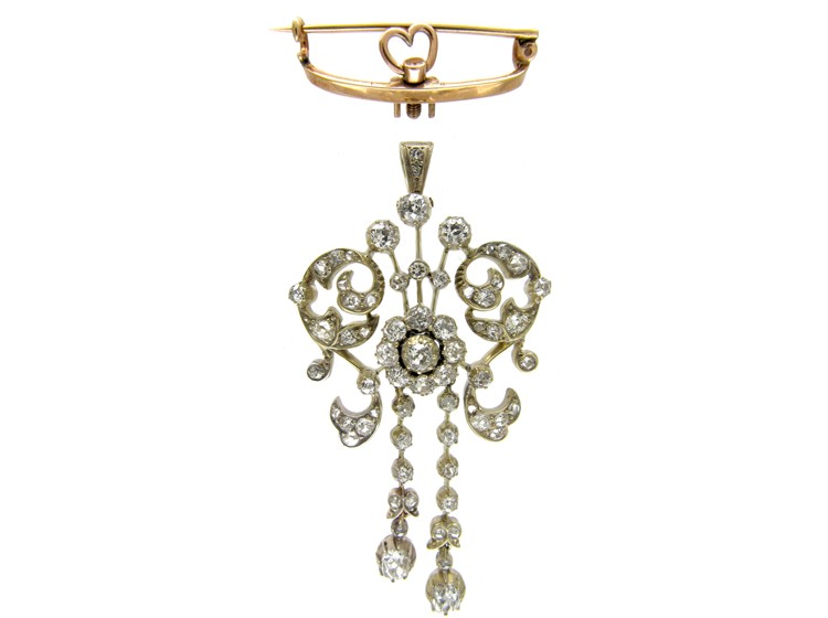 Edwardian 18ct White Gold Pendant Brooch set with Diamonds