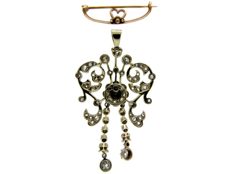 Edwardian 18ct White Gold Pendant Brooch set with Diamonds