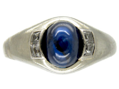 Cabochon Sapphire & Diamond Art Deco Ring
