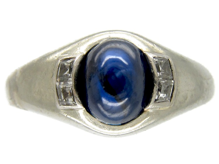 Cabochon Sapphire & Diamond Art Deco Ring