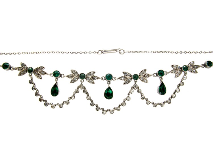 Green & White Paste & Silver Edwardian Necklace