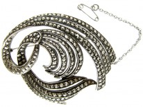 Marcasite Swirly Silver Art Deco Brooch