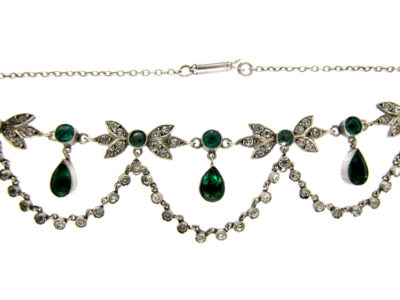 Green & White Paste & Silver Edwardian Necklace