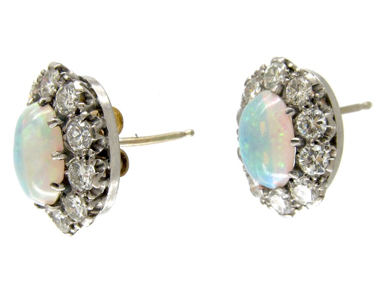 Opal & Diamond Cluster Earrings