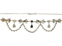 Green & White Paste & Silver Edwardian Necklace