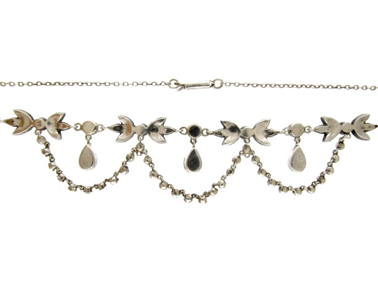 Green & White Paste & Silver Edwardian Necklace