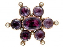 Foiled Amethyst & Natural Split Pearl Georgian Gold Brooch