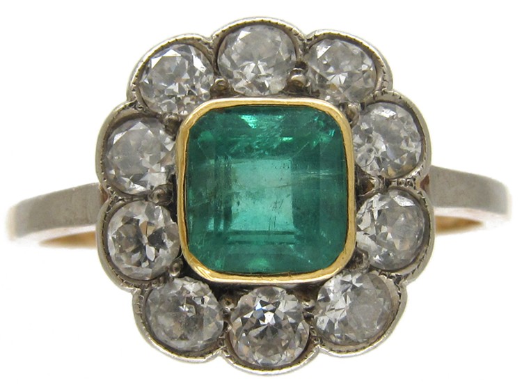 Edwardian Emerald & Diamond Cluster Ring