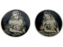 Victorian Silver & Niello Large Studs of Erotic Ladies