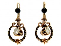 Diamond & Black Enamel Drop Victorian Earrings