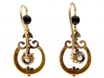 Diamond & Black Enamel Drop Victorian Earrings