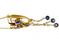 Sapphire & Natural Pearls 15ct Gold Art Nouveau Pendant on Chain