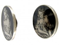 Victorian Silver & Niello Large Studs of Erotic Ladies