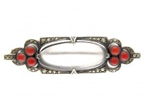 Theodor Farhner Silver, Rock Crystal, Coral ​& Marcasite Brooch