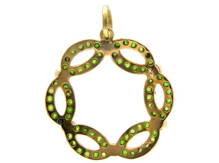 Green Garnet & Pearls Edwardian 15ct Gold Wreath Pendant