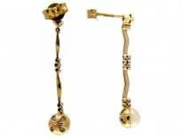 Edwardian Delicate Pearl & Diamond Drop Earrings
