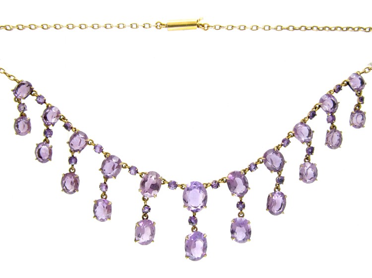 Edwardian Silver Gilt Amethyst Drops Necklace