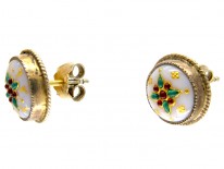 Silver Gilt & Enamel Round Earrings