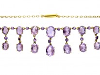 Edwardian Silver Gilt Amethyst Drops Necklace