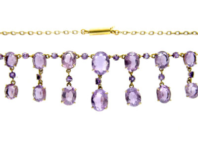 Edwardian Silver Gilt Amethyst Drops Necklace