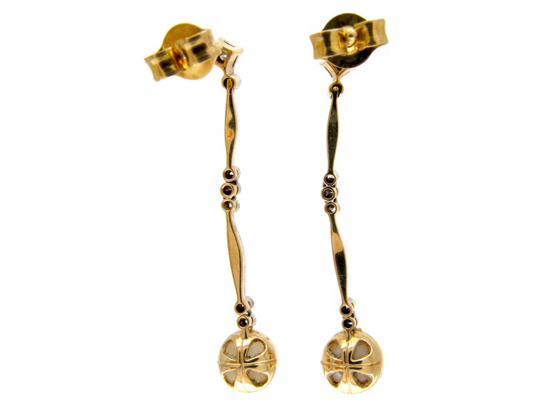 Edwardian Delicate Pearl & Diamond Drop Earrings