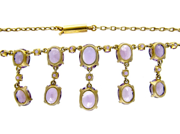 Edwardian Silver Gilt Amethyst Drops Necklace
