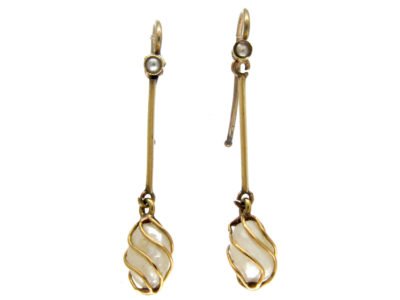 Caged Pearl Gold Drop Edwardian Earrings