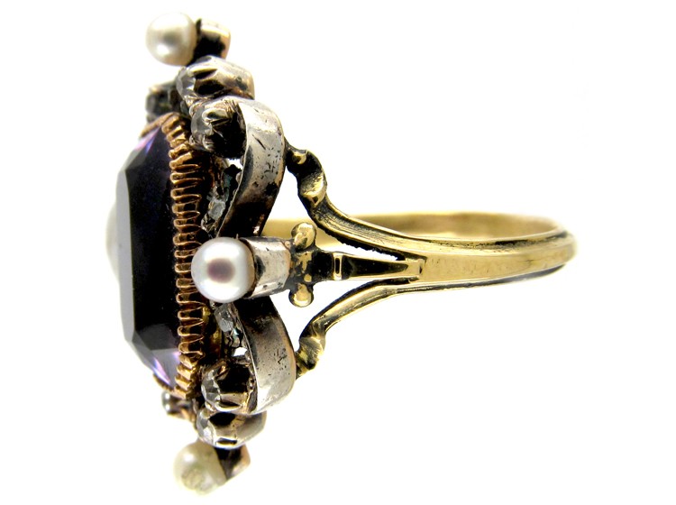 18ct Gold Pink Topaz, Diamond ​& Pearl Edwardian Ring