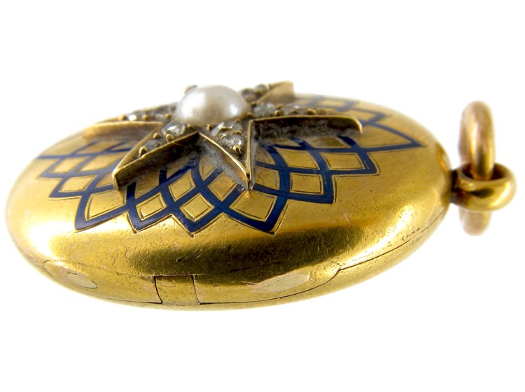 Victorian 18ct Gold, Diamond & Enamel Locket