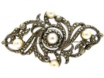 Pearl & Marcasite Silver Art Deco Brooch