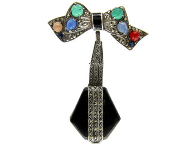 Art Deco Enamel & Marcasite Silver Watch