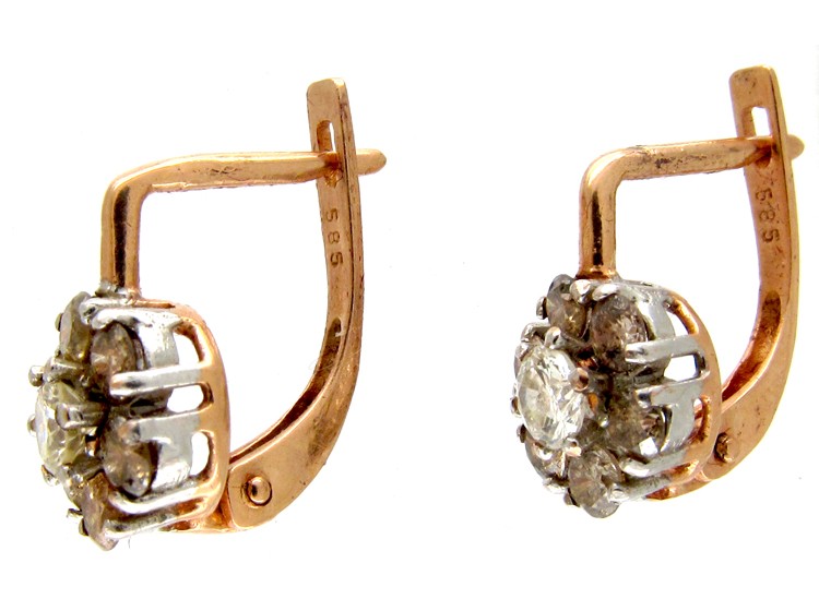 Cinnamon & White Diamond Cluster Earrings